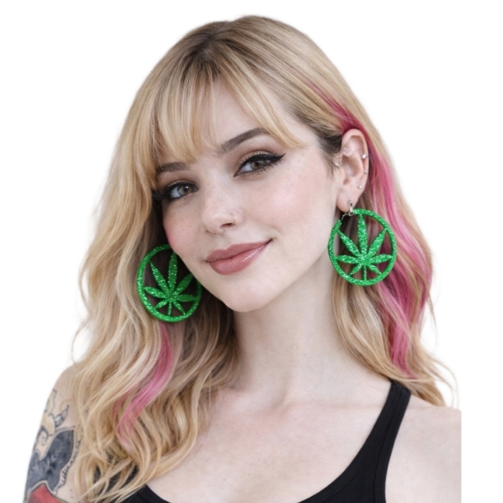 Glittery Mary Jane Earrings in Green - Picture 2 of 6